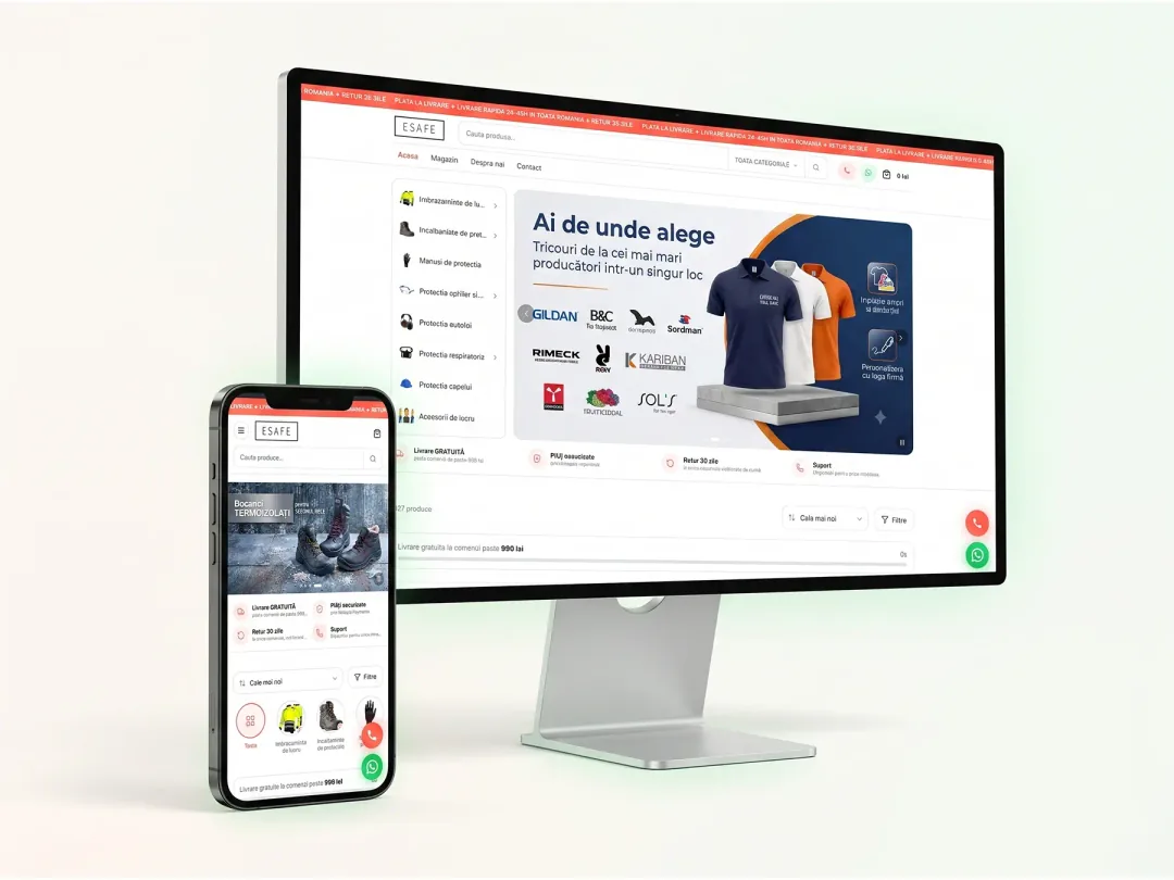 Magazin online Edinio pe desktop și pe telefon